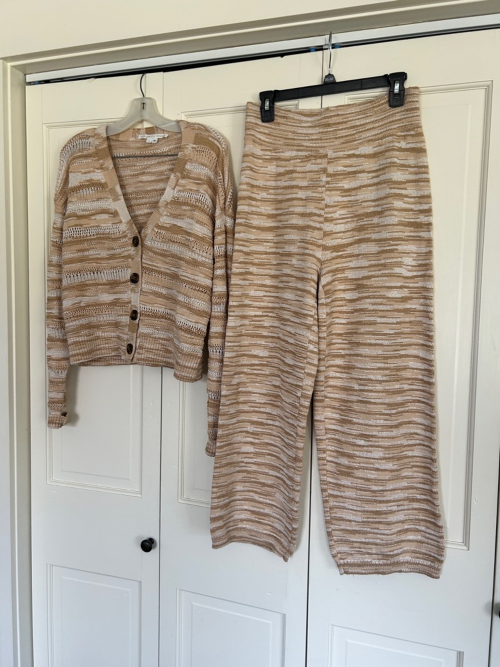 Veronica Beard Knit Wide-Leg Jumpsuit in Beige and Cream Stripe